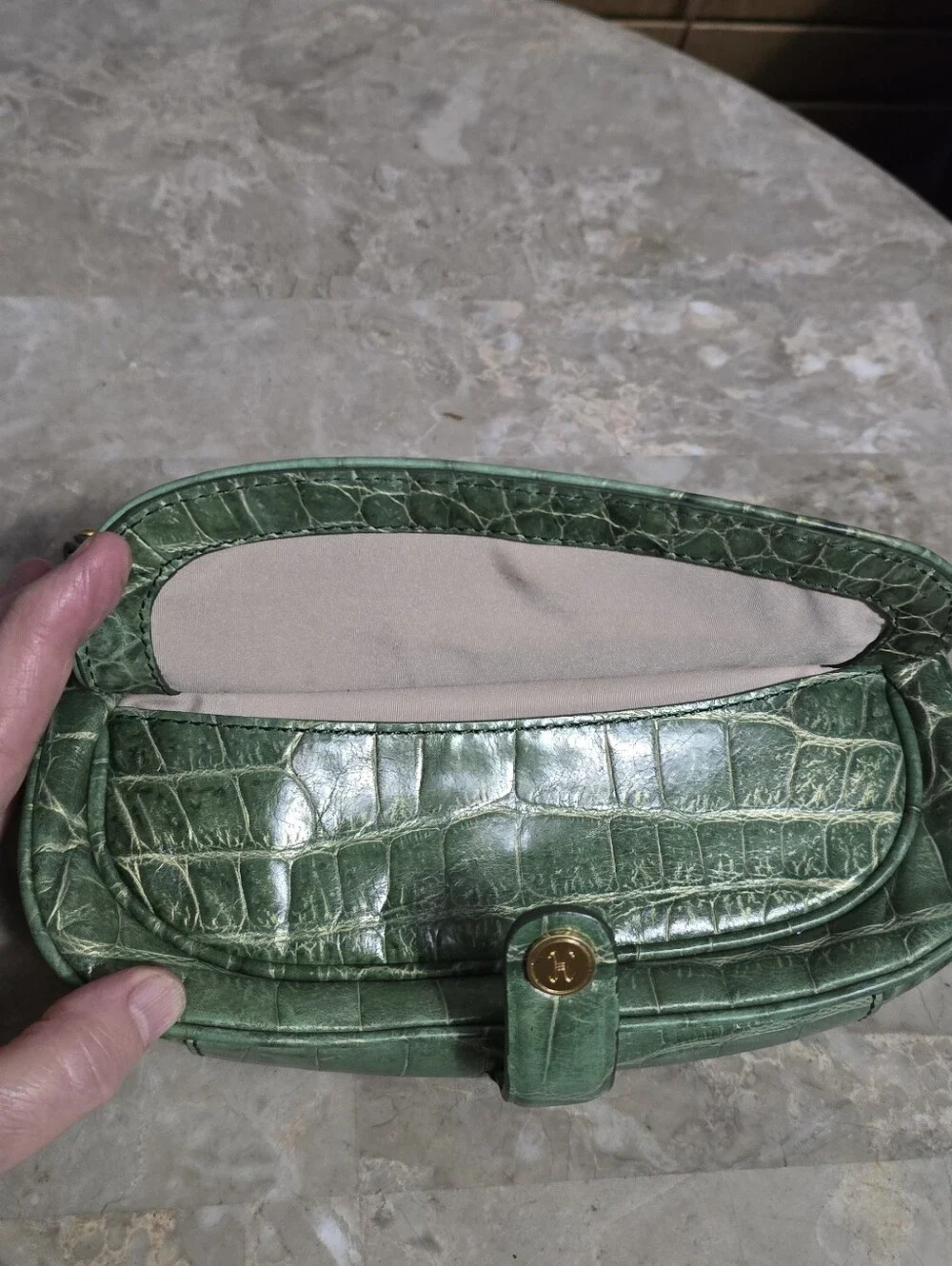 Cole Haan Green Crocodile Embossed Leather Large Wristlet/Mini Bag